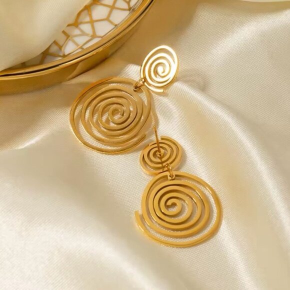 18K Gold Plated Spiral Drop Earrings - Picture 4 of 8